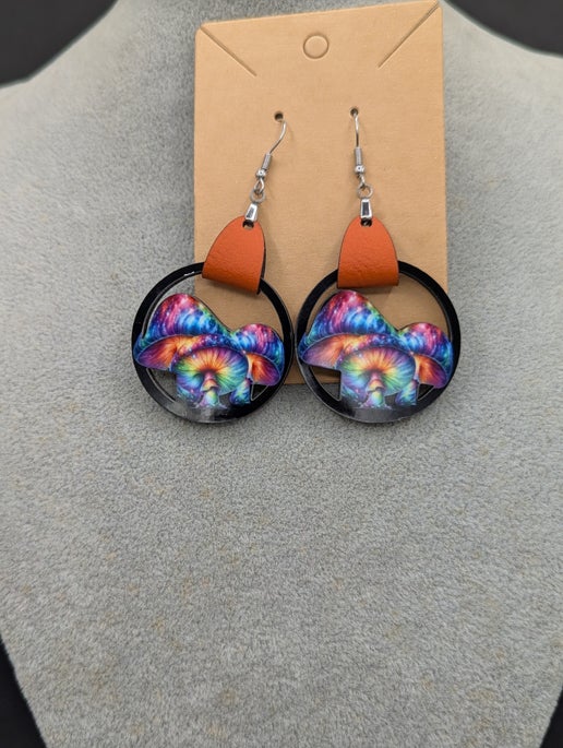 Faux Leather Mushroom Trio Sublimated Earring MDF