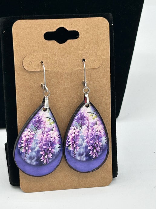 Flower Themed Teardrop Shaped Sublimated Earrings