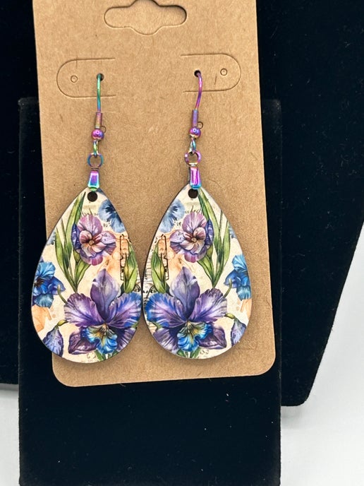Flower Themed Teardrop Shaped Sublimated Earrings