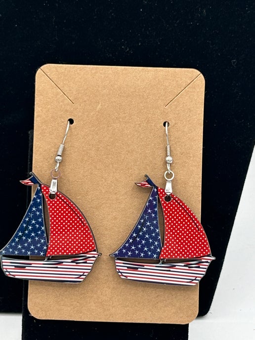 Sailboat Shaped Sublimated Earrings 1.5 inch