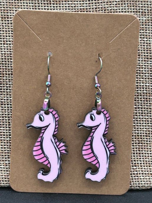 Seahorse Shaped Sublimated Earrings