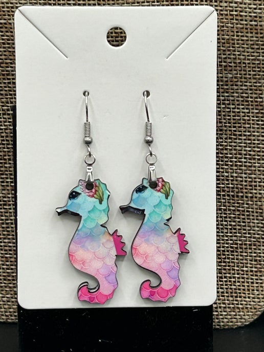 Seahorse Shaped Sublimated Earrings