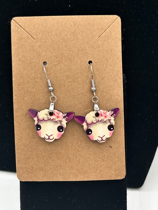 Sheep Head Shaped Sublimated Earrings 1 inch