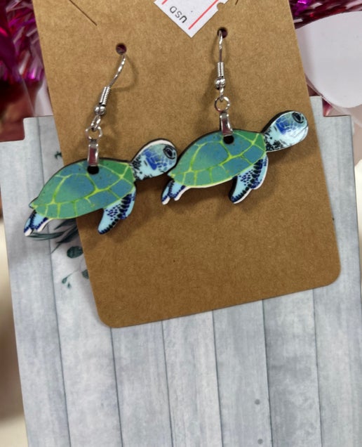 Turtle Shaped Sublimated Earrings