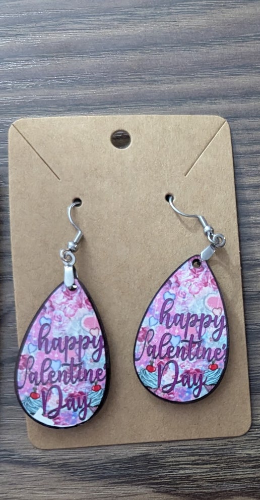 Valentine Themed Teardrop Shaped Sublimated Earring