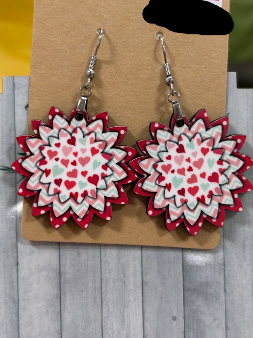 Sunflower Shaped Valentines Themed Sublimated Earrings