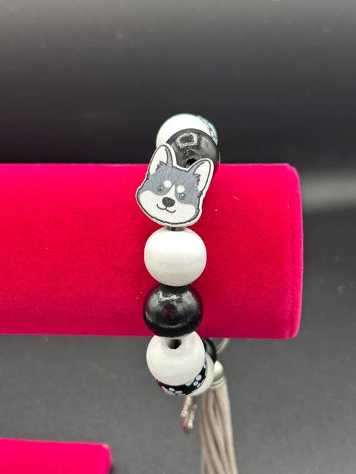 Wooden Bead Wristlet Keychain