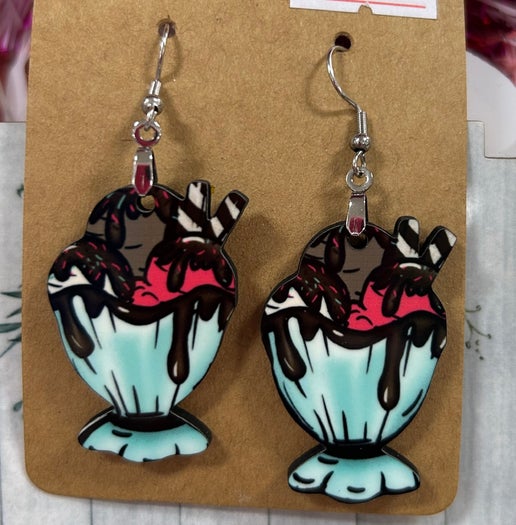 Ice Cream Sundae Shaped Sublimated Earrings