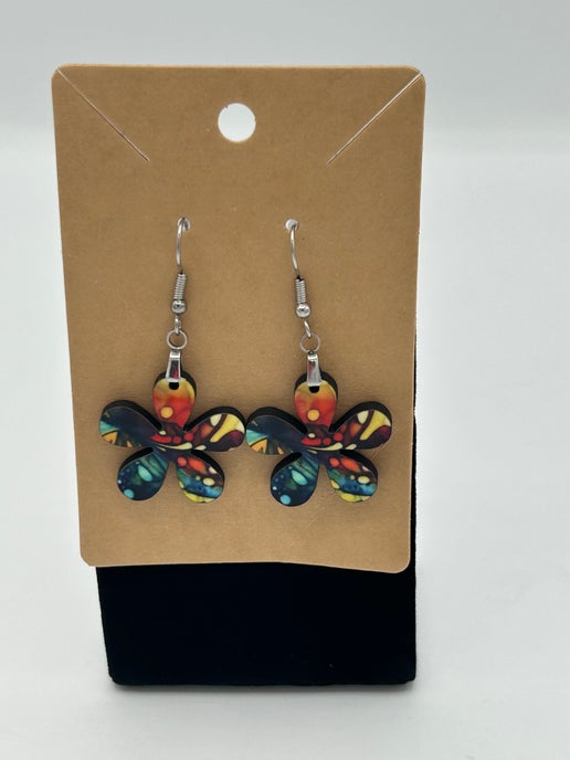 1 inch Hippie Flower Shaped Sublimated Earrings MDF