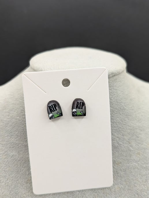 Grave Stone Shaped Sublimated Stud Earrings