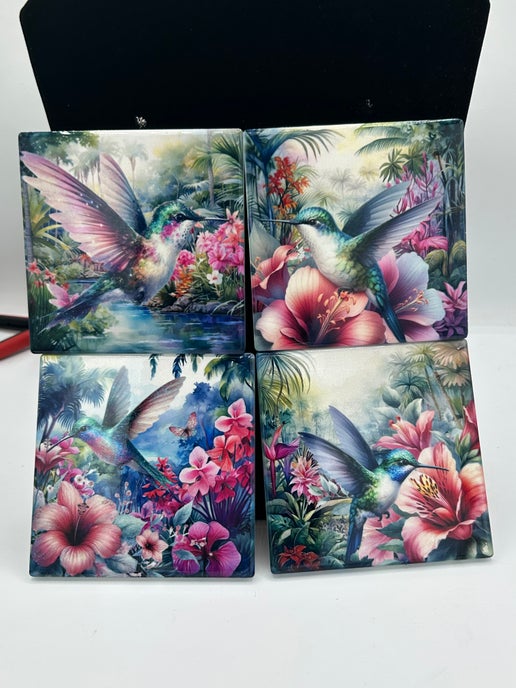 Square Shaped Set of 4 Sublimated Ceramic Coasters