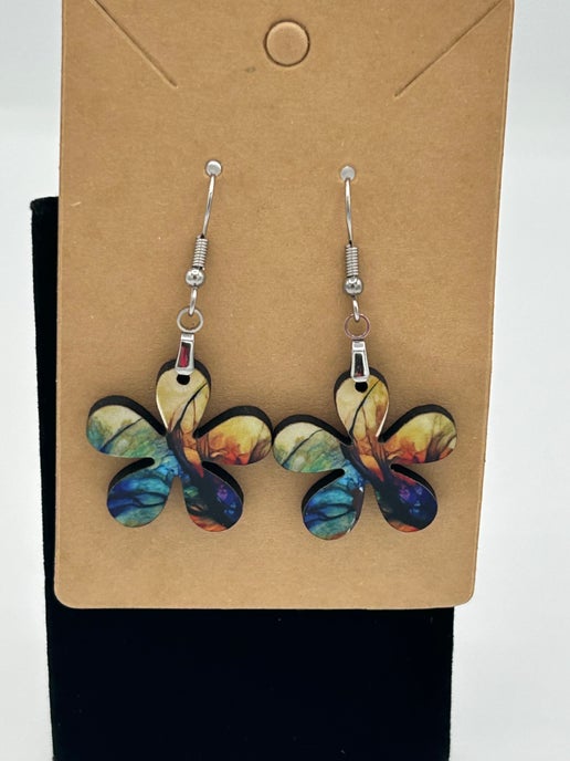 1 inch Hippie Flower Shaped Sublimated Earrings MDF