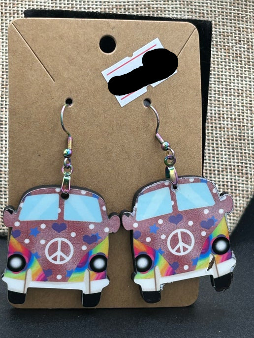 Hippie Van Shaped Sublimated Earrings 1 1/2 inch