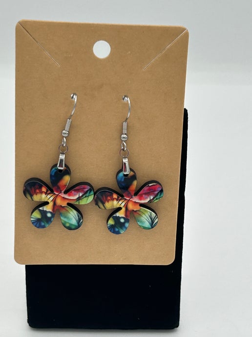 1 inch Hippie Flower Shaped Sublimated Earrings MDF