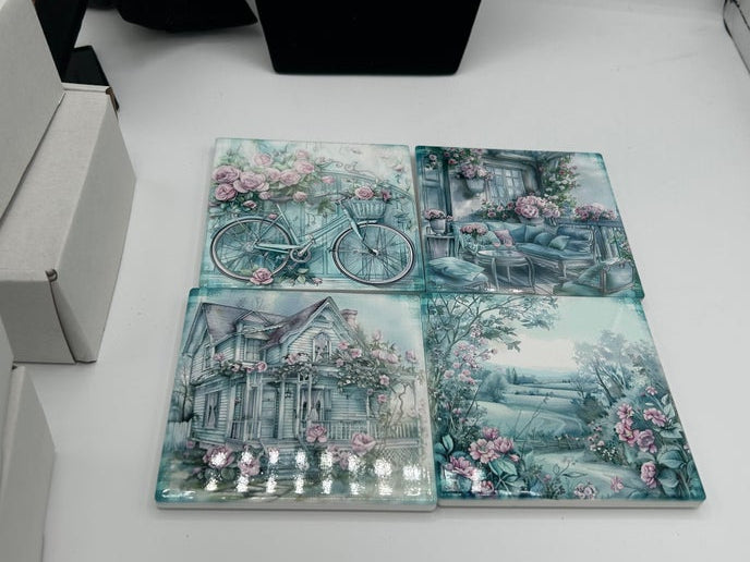 Square Shaped Set of 4 Sublimated Ceramic Coasters