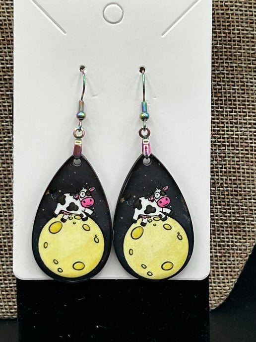 Alien Themed Teardrop Shaped Sublimated Earrings