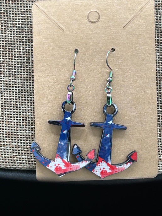 Anchor Shaped Sublimated Earrings 1.5 inch