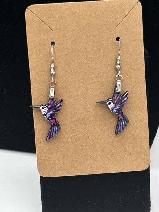 Hummingbird Shaped Sublimated Earrings