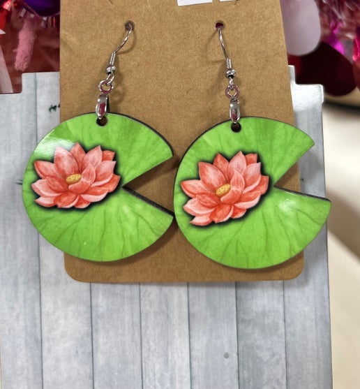 Lilypad Shaped Sublimated Earring 1 1/2 inch