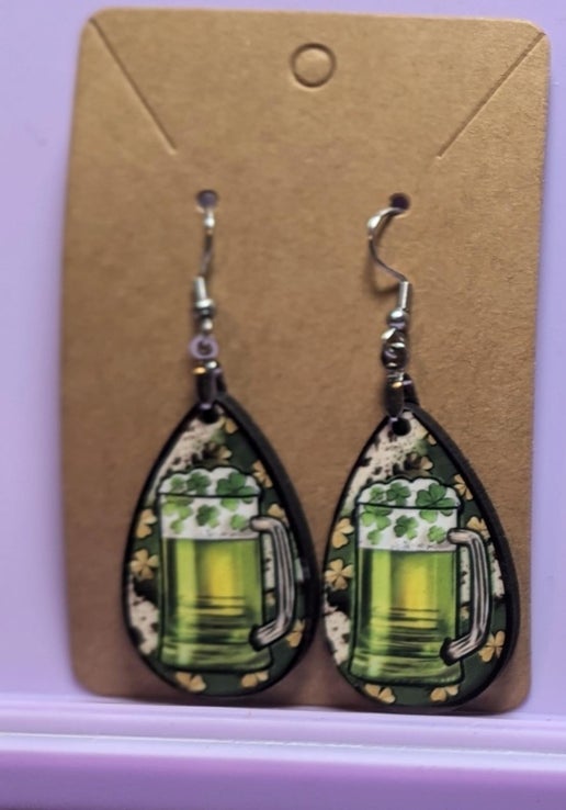 ST. Patrick's Day Themed Teardrop Shaped Sublimated Earrings