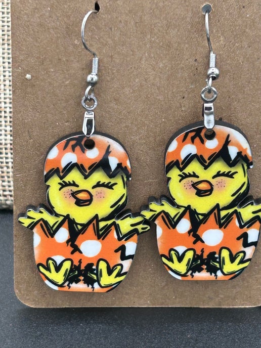 Chick in Egg Shaped Sublimated Earring