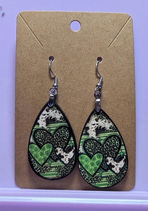 ST. Patrick's Day Themed Teardrop Shaped Sublimated Earrings