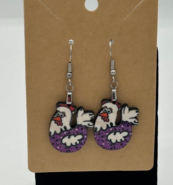 Chicken Shaped Sublimated Earrings