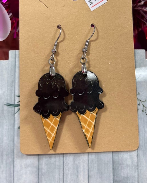 Ice Cream Cone Shaped Sublimated Earrings