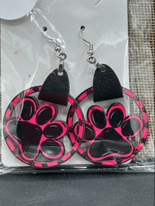 Round MDF Paw Shaped Sublimated Earring