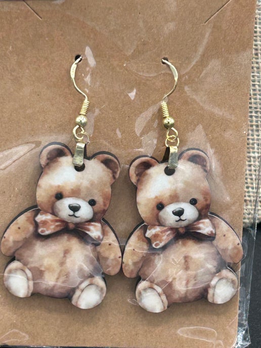 Teddy Bear Shaped Sublimated Earring 1.5 inch