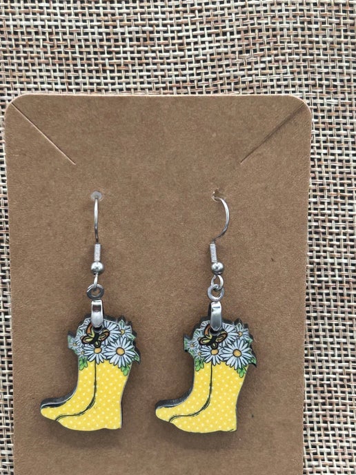 MDF-Rainboot Shaped Sublimated Earrings 1 inch