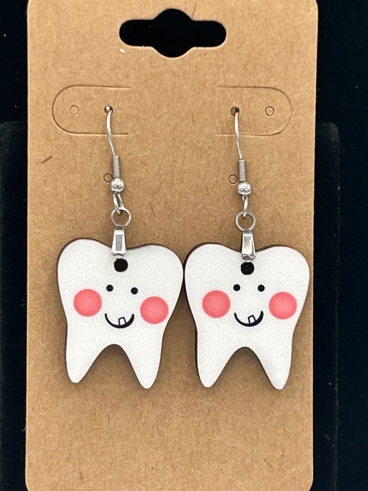 Tooth Shaped Sublimated 1 inch Earrings