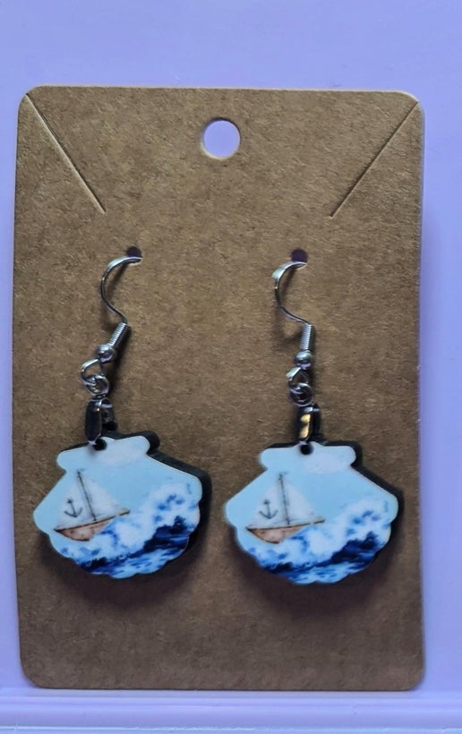 Clam Shell Shaped Sublimated Earrings MDF 1 inch