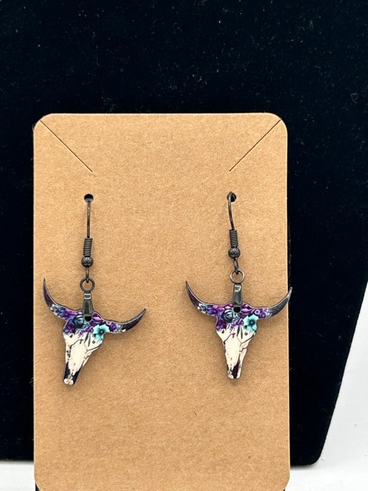 Steer Skull Shaped Sublimated Earrings 1 inch