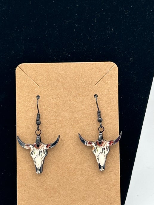 Steer Skull Shaped Sublimated Earrings 1 inch