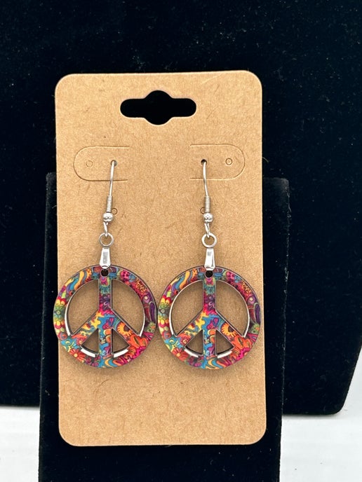 Peace Sign Shaped Sublimated Earrings 1 inch