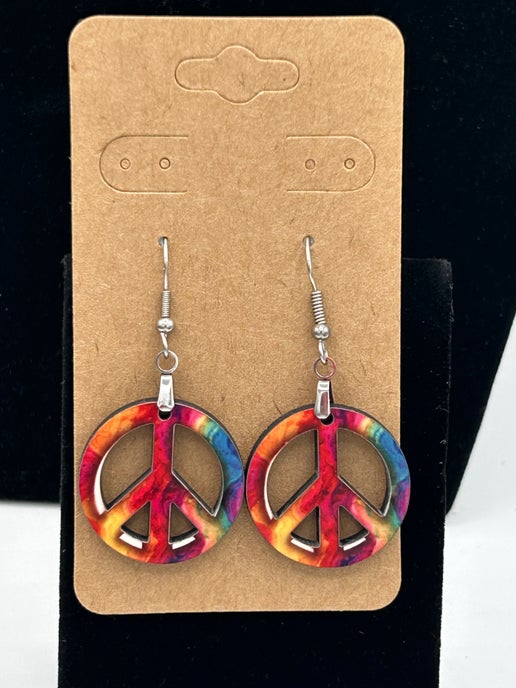 Peace Sign Shaped Sublimated Earrings 1 inch