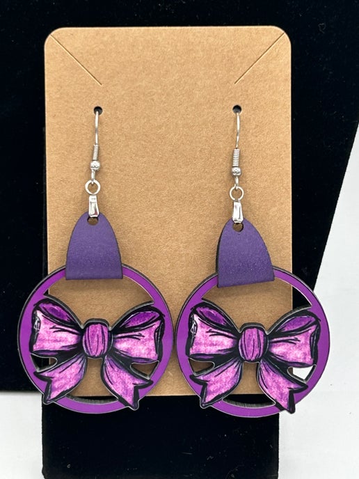 Faux Leather Bow Shaped Sublimated Earrings