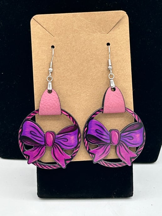Faux Leather Bow Shaped Sublimated Earrings