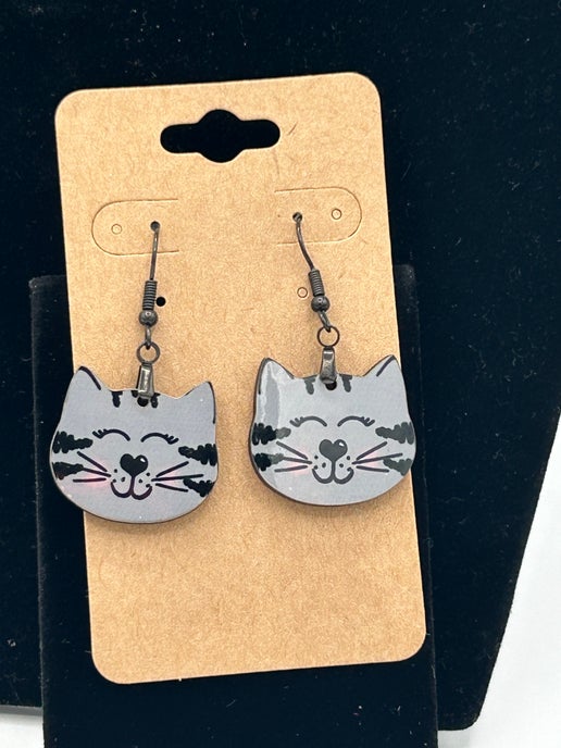 Cat Head Shaped Sublimated Earrings 1 inch