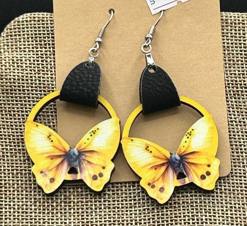 Round Butterfly Shaped Sublimated Earring