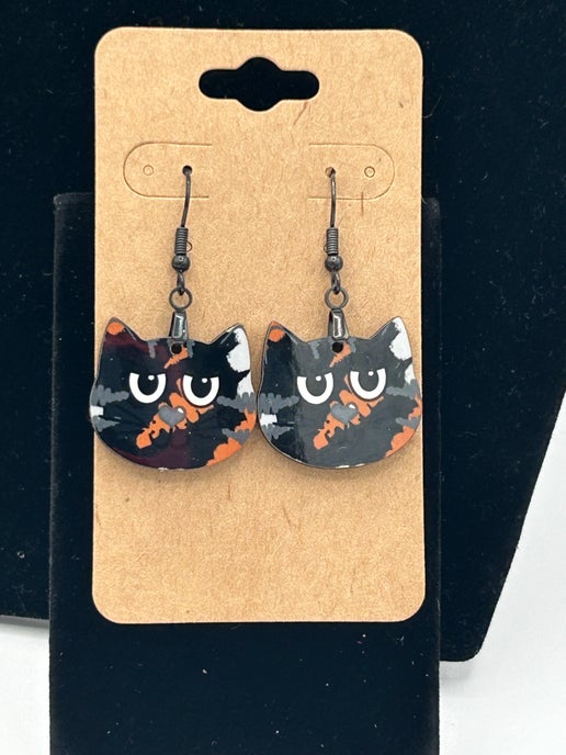 Cat Head Shaped Sublimated Earrings 1 inch