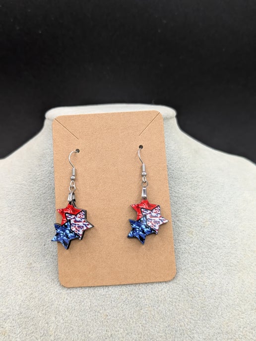 Triple Star Shaped Sublimated Earrings 1 in.