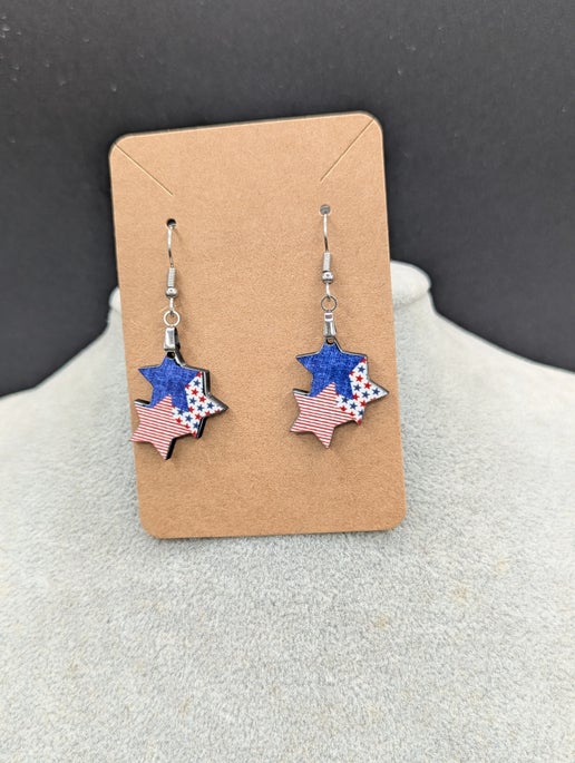 Triple Star Shaped Sublimated Earrings 1 in.