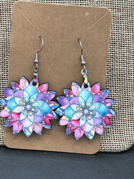 Sunflower Shaped Sublimated Earrings