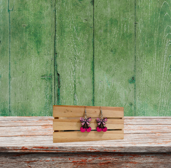 MDF-Cherries with Bow Shaped Sublimated Earrings 1 inch