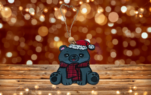 MDF- Polar Bear Sitting Shaped Sublimated Ornament Black