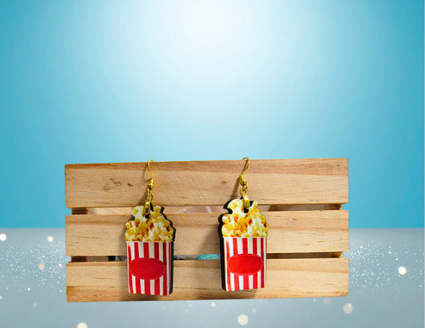 MDF-Popcorn Themed Sublimated Earrings 1.5 inch