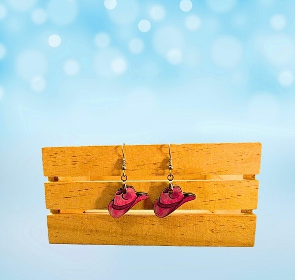 MDF-Cowboy Hat Shaped Sublimated Earrings 1 inch