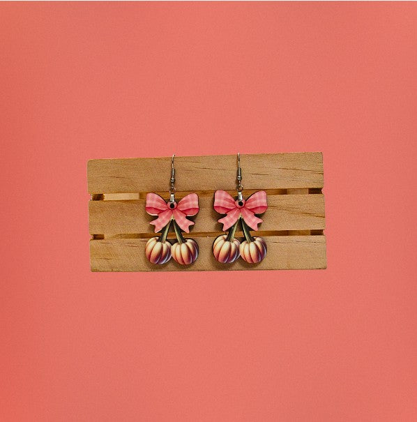 Bow with Cherries Shaped Sublimated Earrings 1.5 inch